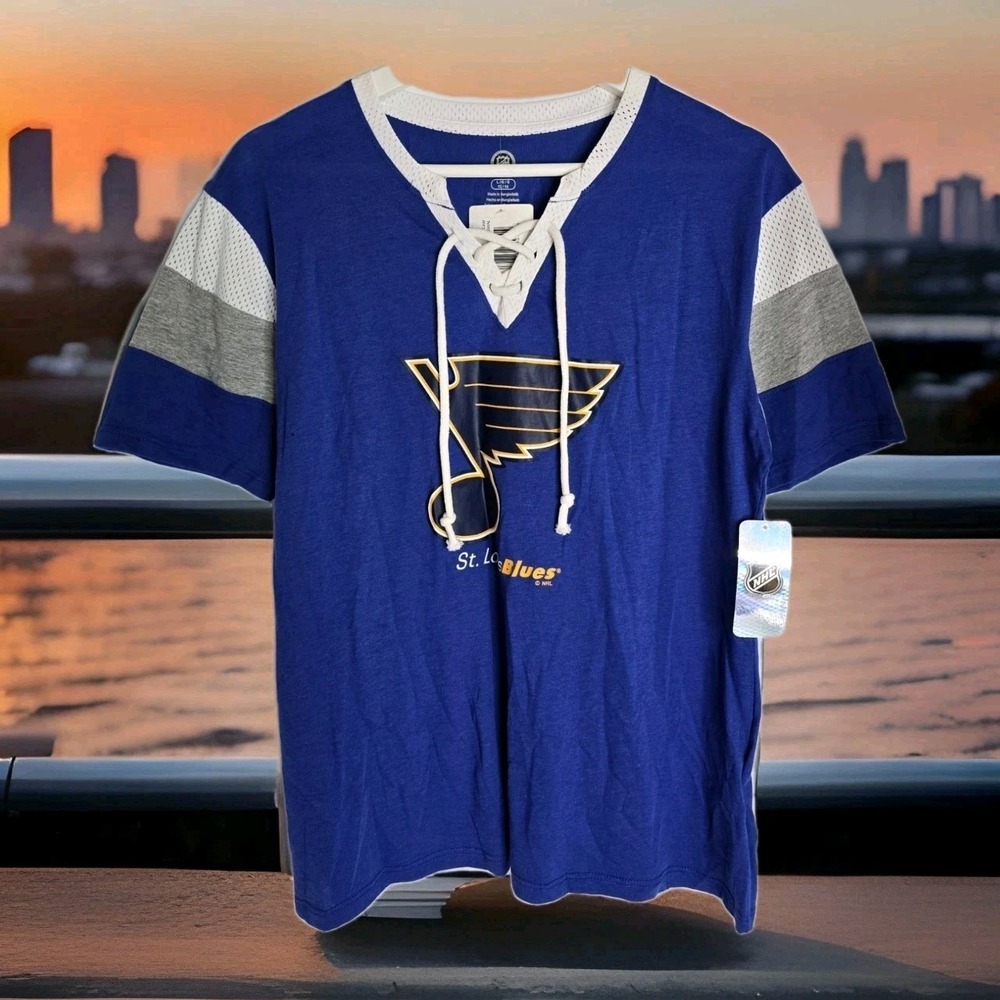 St. Louis Blues NHL Womens Ladies Lace Up Jersey Shirt SZ Large 12/14 NWT